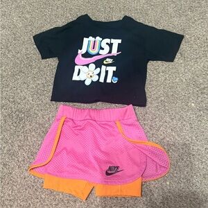 Nike Black Tee with Pink and Orange Shorts
